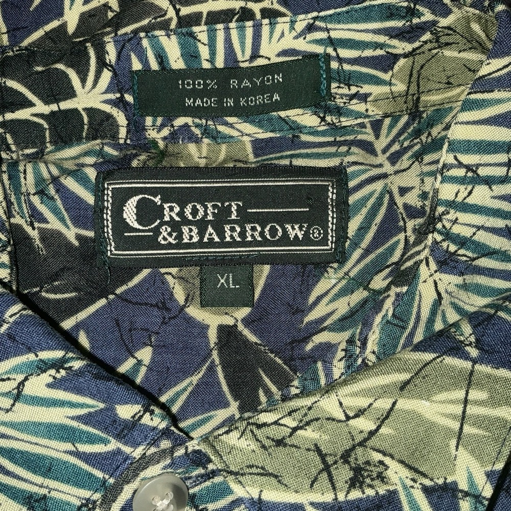Croft & Barrow Hawaiian Shirt Mens XL Green Short Sleeve Button Up Floral Print - Picture 3 of 7